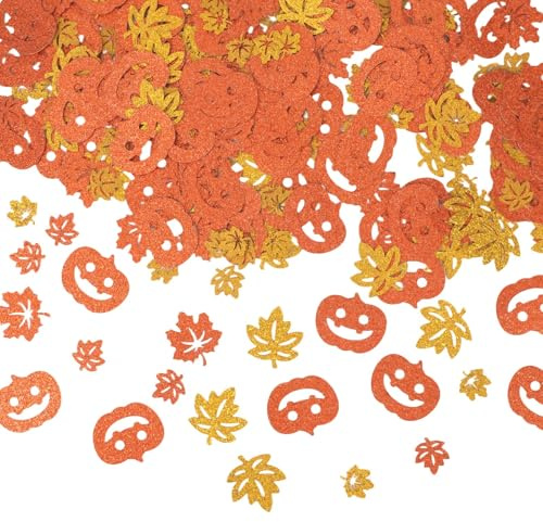 300pcs Confettis Paillettes Automne, Feuille d'Érable Citrouille Décoration de Table pour Fête Thanksgiving Anniversaire Mariage Récolte