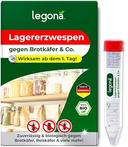 Legona Lagererzwespen gegen Brot- und Kornkäfer, 2 Röhrchen, 20 m² | Gegen Brot-, Korn-, Reis- und Getreidekäfer in Lager, Mühle und Speisekammer