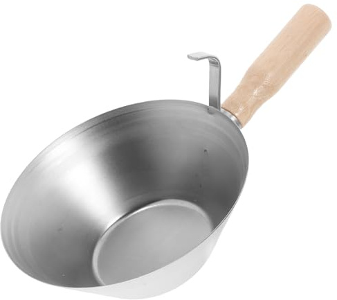 Lurrose Heavy Duty Mud Pan with Wood Handle and Stainless Steel Construction, Multifunctional Use with Sheared Edges for Convenient Plastering and Drywall Work, Stylish and Sturdy Tool