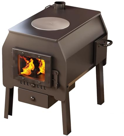 Estufa de Leña Pequeña Interior Fabricado en Acero Al Manganeso Incluye Horno Estufa de Leña Pequeña Camping Apto para Calentar y Cocinar(A)