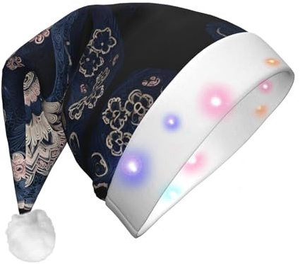 BOAXXL LED Weihnachtsmütze - Plüsch Nikolausmütze mit modischem blauem Totenkopfdruck, weiches hautfreundliches Design für Festival Party tragen