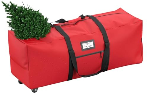 Christmas Tree Storage Bag with Rolling Wheels & Carry Handles, Fits for 9ft/7.5ft Christmas Tree, Anti-Tear Heavy-Duty 600D Oxford Cloth Artificial Trees Storage Bag