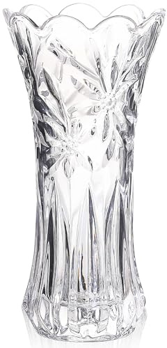 JASVIC 30CM Tall Crystal Flower Vase with Orchid Design, Tall Glass Vase