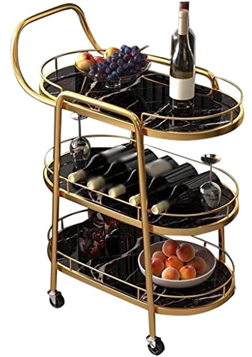 Elegante carrello a 3 ripiani per bar e bevande su ruote lisce per uso domestico e commerciale, finitura nera perfetta per intrattenimento e conservazione.