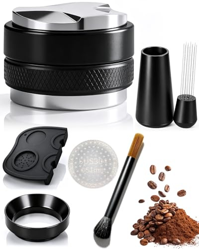 51mm Siebträger Zubehör | Coffee Distributor 51mm Espresso Leveler Tool, Komplettes Barista Set mit WDT Werkzeug, Tamper, Dosierring, Puck Screen & Reinigungsbürste für DeLonghi Dedica