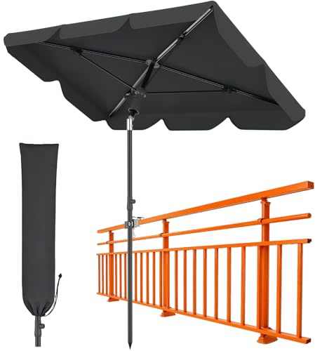 Huracan Parasol de balcon, avec housse de protection et pince pour balustrade, protection UV, rectangulaire, sans support, inclinable estival, anthracite, 190 x 120 cm