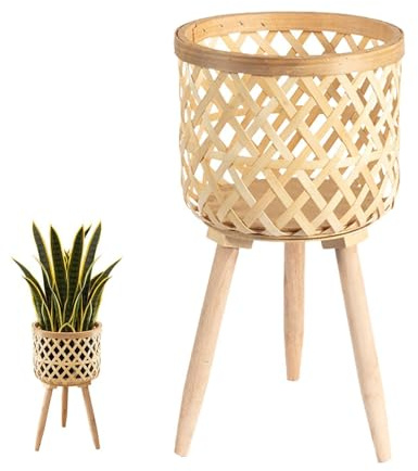 Cesta Elevada Para Plantas De Bambú - Soporte Macetas Tejido A Mano Con Patas Madera Maciza, En Interior | Exhibición Decorativa Del Macetero Estilo La Rota El Balcón Dormitorio Ministerio