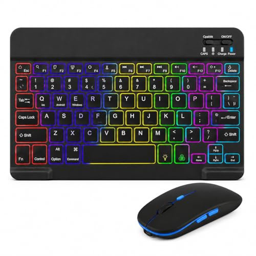 Bluetooth Keyboard and Mouse for iPad Tablet Wireless Backlit Rechargeable | Smartphone Desk Stand Handle Stick Double-sided Magnetic for iPhone 17 16 15 14 13 12 Pro Max Plus for Video Vlog Travel