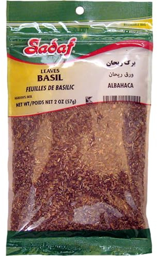 Sadaf Basil Leaves - Dried Basil Leaves for Cooking and Food Seasoning - Flavorful Herb - Mediterranean Cuisine Spice - Kosher - 2 Oz Resealable Bag