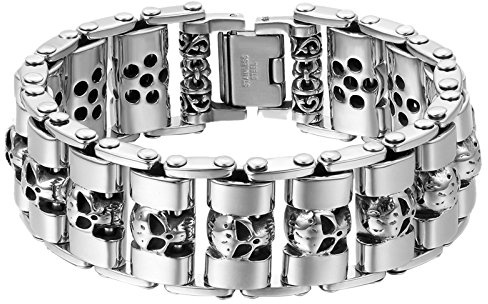 OIDEA Herren Biker Totenkopf Armband: Schädel Schwer Gliederkette Armkette Punk Gotik Skull Kreuz Löwenkopf Glieder Link Punk Rock Farhrradkette Handgelenk Geschenk für Männer Familie Freund