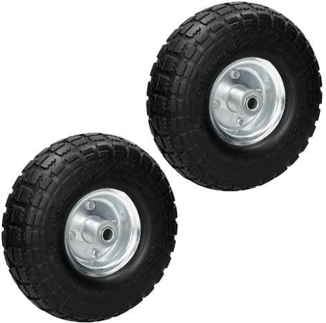 ECD Germany 2er Set Sackkarrenrad Blockprofil aus pannensicherem PU Vollgummi, 4.10/3.50-4 Ø260x85mm, mit Kugellager und Stahlfelge, 130 kg, Schwarz, Bollerwagenrad Sackkarren Rad Ersatzrad Reifen