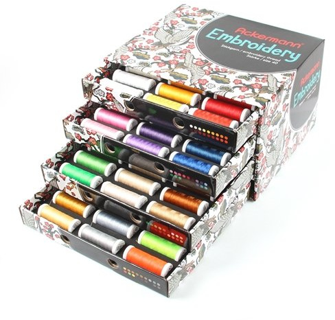 Ackermann® Embroidery Stickgarn Box (Stickgarn, 72 Farben zu je 260m, Stärke 40) für die Stickmaschine