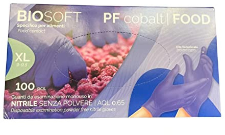 Rays Biosoft Glovelly Food - 100 guanti in nitrile per l'industria alimentare, non sterili, usa e getta, misura extra large 9-9,5