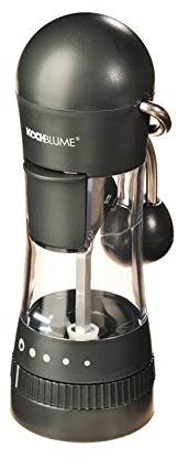 Kochblume Gewürzmühle mit Silikon-Auffangkappe | ergonomische Hebelfunktion | Keramikmahlwerk | 5 verschiedene Mahlgrade | Füllkappe und Silikonfuß | Farbe: schwarz