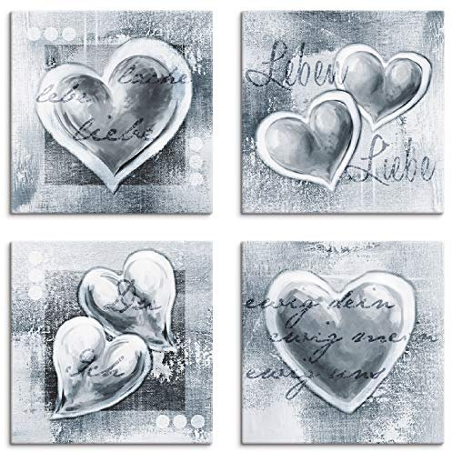 ARTLAND Wanddeko Leinwand Bilder Set 4tlg. je 30x30 cm Quadratisch Wandbilder Liebe Herzen K3FG