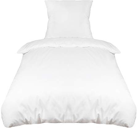 ZOLLNER Satin Bettwäsche, bestehend aus Kissenbezug und Deckenbezug - 80x80 cm + 140x200cm - edles Längsstreifendesign (4mm) - Baumwolle - waschbar bis 95°C – Hotelqualität