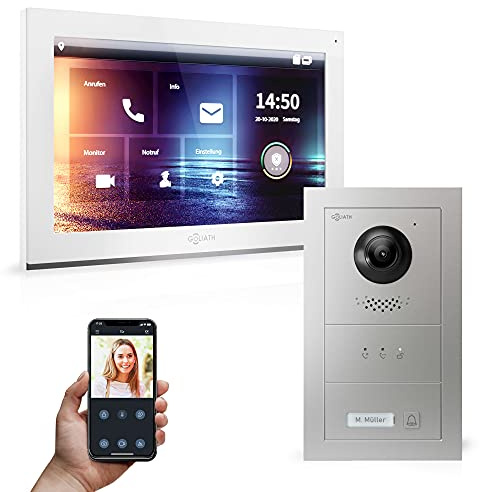 Goliath Hybrid | IP | Full-HD Video Türsprechanlage | App | 1-Fam | 1 x Full-Touchscreen 10 | Aluminium Unterputz Türstation | + Feedback Modul | 180° Ultra-Weitwinkel | AV-IPS-518