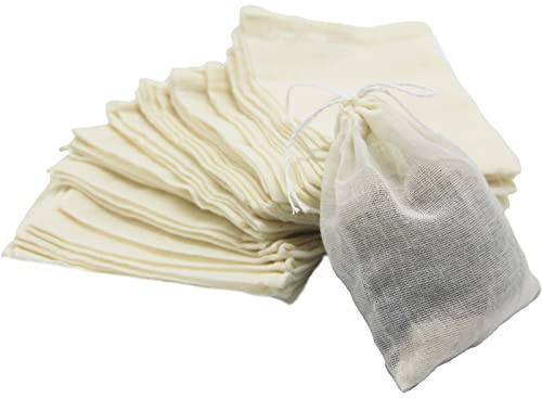SHEYNIAN 36 Pack Spice Muslin Bags with Drawstring, 3 x 4 Inch Natural Unbleached Cotton Bags for Coffee Tea Herb Sachet Cooking