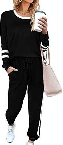 Aloodor Airplane Outfits for Women 2025 Business Casual Fall Clothes Womens Loungewear Set Early Fall Fashion Tracksuit School Outfits for Teachers Workout Sets Old Money Clothes Black L