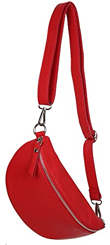 AMBRA Moda GLX10 - Damen Herren unisex kleine Hüfttasche Gürteltasche Bauchtasche Umhängetasche aus Echtleder (Rot)