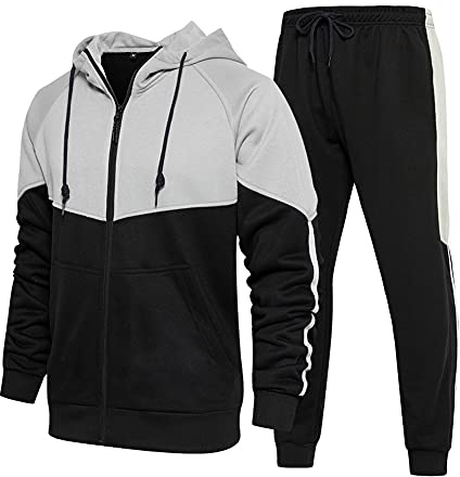 CALUOMATT Tracksuit Men, Casual Outfit Athletic Sweatsuits for Men Jogging Suits Sets 2 pcs Black L