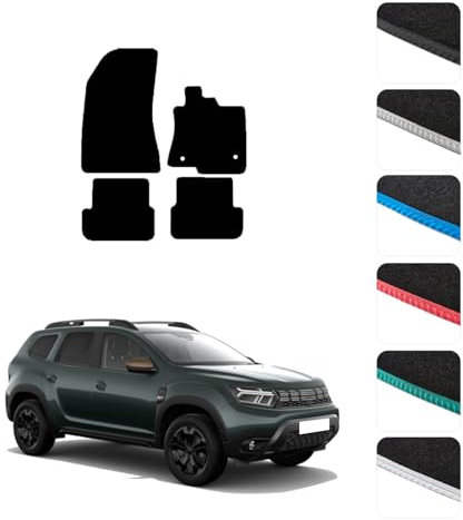 GCM - Car Floor Mats for Dacia Duster 2024 to Present Full Coverage Floor Protection - Anti Slip & Fit Car Mat with Clips Easy to Clean Car Carpet for All-Weather- Black Edging, Carpet