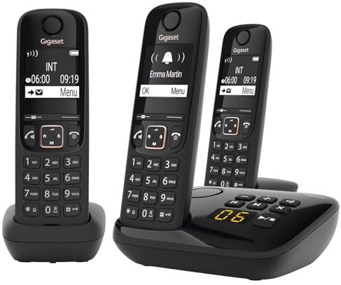 Gigaset A694 AM TRIO - Three Cordless DECT Telephones with an Answering Machine - Large Phonebook - Intuitive Use, Black [UK Version]