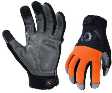 Vgo... 1-Pair Anti-Vibration Safety Work Gloves, Mechanics Gloves, Multi-purpose water resistant Leather Work Gloves (Size XL, Black& Orange, CA7723WR)