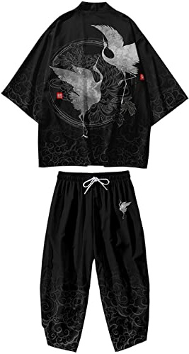 WYUKN Traditionell kimono-set, japansk stil kimono herrpyjamas kostym, långärmade byxor set par hemservice, D1-XXL