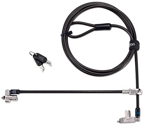 Kensington Slim N17 2.0 Keyed Dual Head Laptop Lock for Wedge-Shaped Slots, Lockable Device Security Tether for Dell Portable Computers, Lie Flat Slim Line, 1.8m Carbon Steel Cable (K60508WW)