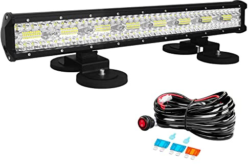 Willpower LED Lichtleiste 23 + Magnet Halterungen + 12V Kabelbaum für 4x4 | LED Balken Lightbar 480W, 6000K Weiß, IP67, Offroad beleuchtung, Arbeitsscheinwerfer LKW KFZ Auto Traktor Fahrzeuge