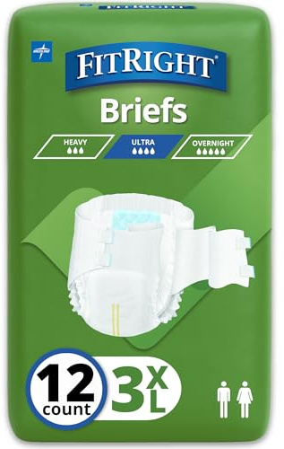 FitRight Bariatric Adult Incontinence Briefs with Tabs, Super Absorbent, 3XL, 65 to 84, 12 Count