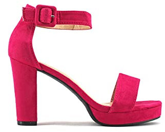 MODELISA - Sandalia Tacón Ancho Con Plataforma Hebilla Al Tobilla Para Mujer (Fucsia, numeric_36)