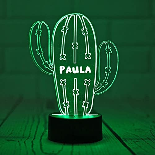 Genérico Lámpara Cactus Personalizada Nombre Base Led Decoración Mando a Distancia