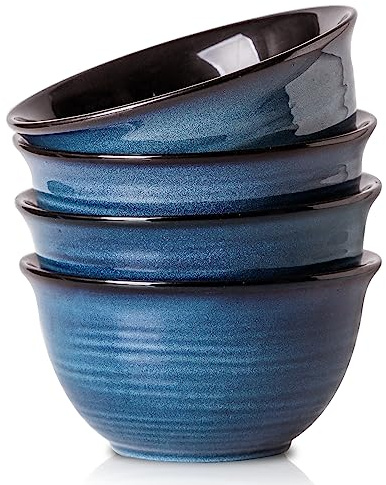 Hasense Ceramic Soup Bowls Set of 4, 40 Ounce Large Cereal Bowls for Kitchen, 7 Inch Serving Bowls for Salad Pasta Ramen Pho Popcorn, Dishwasher Microwave Safe, Navy Blue
