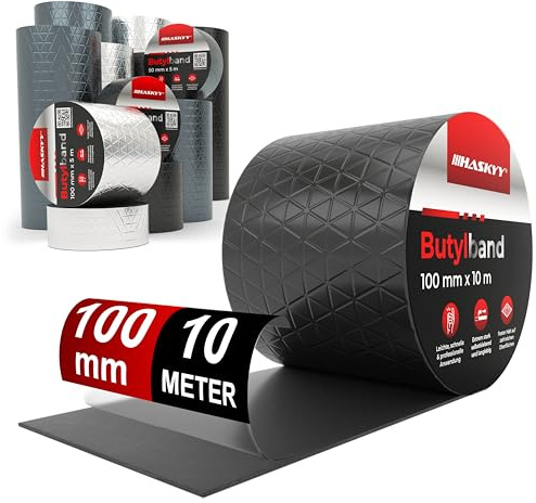 HASKYY Cinta adhesiva impermeable de butilo,10cmx10m,color negro,de alta calidad,autoadhesiva,con lámina de aluminio,resistente al envejecimiento,resistente a la corrosión,resistente a los rayos