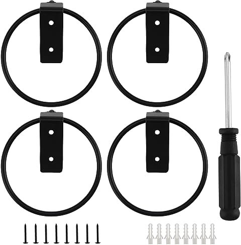 CHUEHKAK 4 supporti per vasi da fiori, supporto da parete ?10 cm, anello per vasi da fiori, da parete, pieghevole, per esterni, con viti e cacciaviti, colore: nero