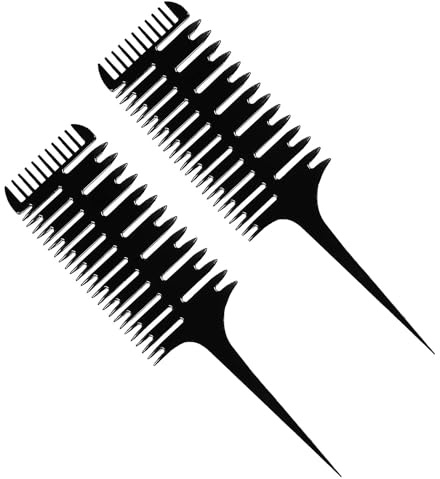 2 Pcs 3-Way Hair Sectioning Comb Weaving Sectioning Foiling Comb Styling Hair Dyeing Combs Hair Dyeing Comb for Woman Highlight Comb Professional Weave Weaving Comb, Black