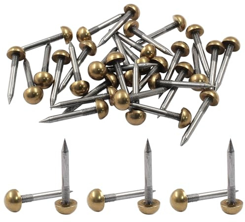 Hordion 32Pcs Upholstery Tacks Brass Tacks 5/16 Head Dia, Decorative Furniture Tacks Heavy Duty Thumb Tacks Upholstery Nails Push Pins for Wood Carpet Sofa Leather Crafts (Gold Brass)