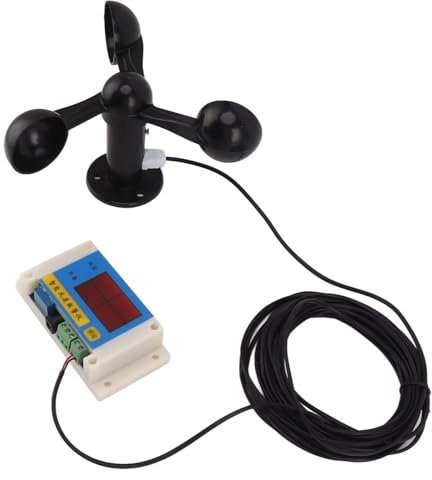 banapoy 3 Fan Blades Tower Crane Anemometer, 5V 3 Blades High Accuracy 2‑12 Lever Wind Speed Measuring Device, Intelligent Alarm Wind Speed Meter for Outdoor, Alarm Anemometer