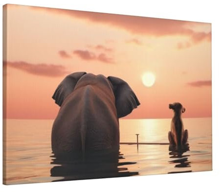 VducK Leinwandbild für Schlafzimmer, Elefant und Hund, abstrakte Wanddekoration für Wohnzimmer, Gemälde, Wandkunstwerke, hängende Bilder für Büro, Dekoration, Badezimmer, Heimdekoration, Poster, 60 x