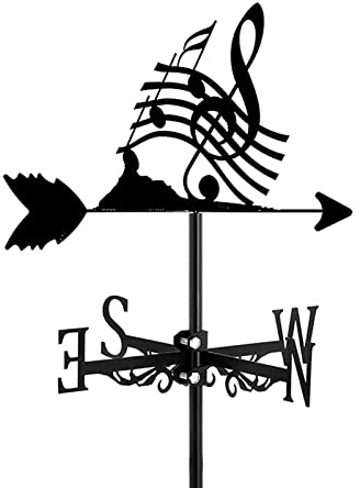 Wind Vane Spray Paint Iron Weathervane Direction Indicator Hollow Out Metal Sheet Music Guitar Weathercock for Outdoor Garden Yard Ornament,Note