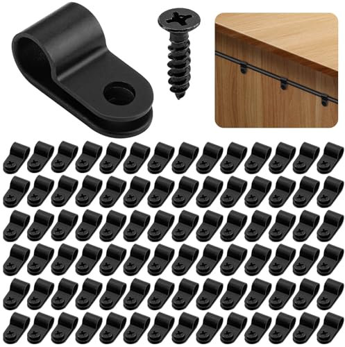 R-Typ Nylon Kabelklemme 120 Stück 6,4mm Schwarze R-Typ Kabelschellen Nylon R Clips Drahtklemme Kabelhalter, Kunststoff Draht Clips mit Schrauben P-Typ Schlauchschelle für Draht Kabel Leitungen
