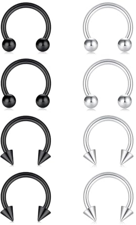 Longita 8PCS 16G Edelstahl Hufeisen Nase Reifen Ringe Augenbraue Lippe Ohrringe Tragus Ohrringe Septum Piercing Ohr Helix Knorpel Daith Conch Körper Piercing Schmuck Dia 12mm