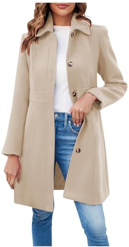 Wintermantel Damen Lang Wolle Elegant Trenchcoat Wollmantel Winter Mantel Frauen Mit Knöpfen Windjacke Damenmantel Einfarbig Windbreaker Tweed Jacke Schlanke Winterjacke Warm Übergangsjacke