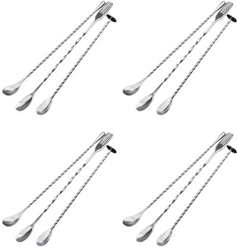 ISTOVO 12 Pcs Extra Long Mixing Spoons Spiral Pattern Bar Cocktail Shaker Spoon Barware Stirring Spoon for Tea Coffee Ice Cream