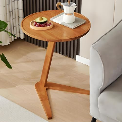 Tavolino rotondo a forma di C per piccoli spazi, tavolino da salotto con bordo rialzato, stretto, per snack, divano, tavolino minimalista (legno di ciliegio, 49,8 x 49,8 x 62 cm)