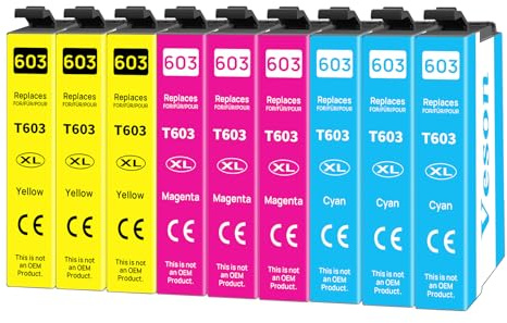 603 XL Druckerpatronen Kompatibel für Epson 603 Patronen mit Expression Home XP-2100 XP-2150 XP-3100 XP-3105 XP-3150 XP-4105 XP-4100 XP-4150 XP-4155 WF-2810 WF-2830 WF-2850 (3 Cyan, 3 Magenta, 3 Gelb)