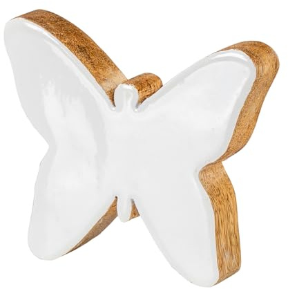 levandeo Schmetterling Holz 15x15cm Mango Weiß Natur Braun Tischdeko Deko Aufsteller Geschenk Frühlingsdekoration