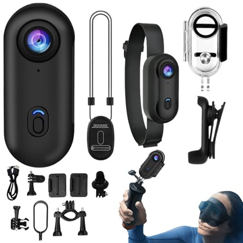 Caméra d'action Au Pouce, Cam Compact 1080p, Body Cam avec Clip Rotatif À 360° Et Clip Magnétique, Caméra pour Casque De Vélo, Étanche C-améra d'action Portable pour Cyclisme, Moto, Gym, Randonnée
